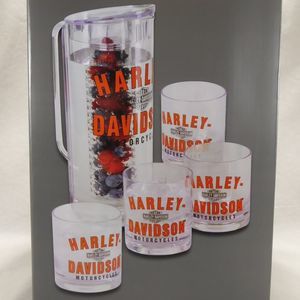 Harley Davidson Acrylic Fruit Infusion Pitcher 4 Tumbler Set Beverage Cocktail
